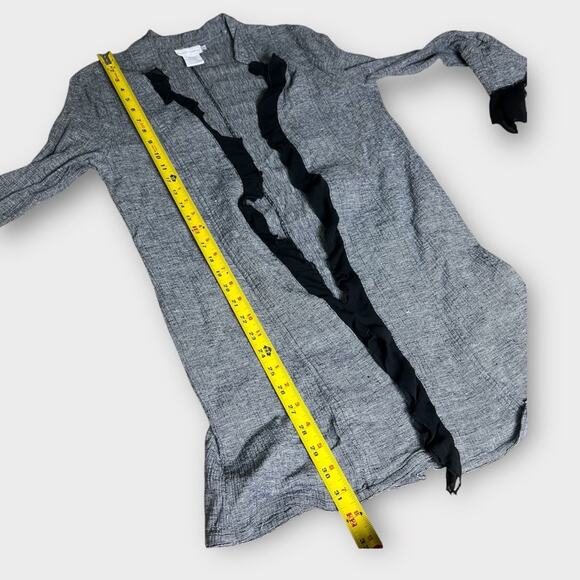 Soft Surroundings Linen Blend Women's Gray and Black Ruffle Trim Open Cardigan M - Picture 3 of 7